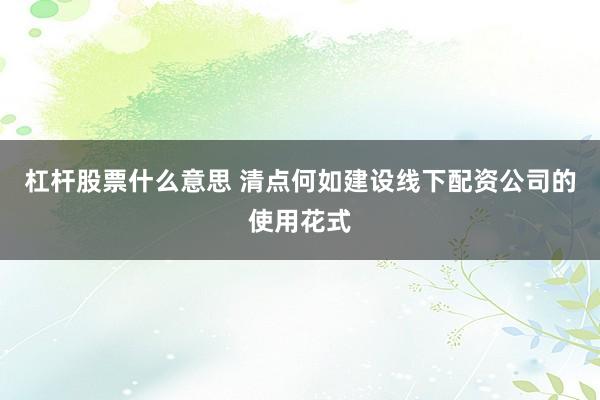 杠杆股票什么意思 清点何如建设线下配资公司的使用花式